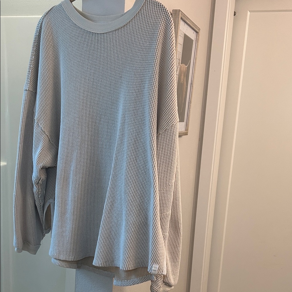 Free People Cream Waffle Knit Long Sleeve Top